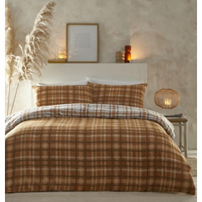 Tartan Orange 100% Brushed Cotton Double Duvet Cover and Pillowcases Set