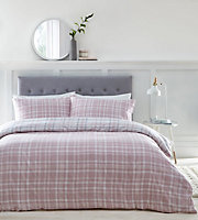 Tartan Pink 100% Brushed Cotton Double Duvet Cover and Pillowcases Set
