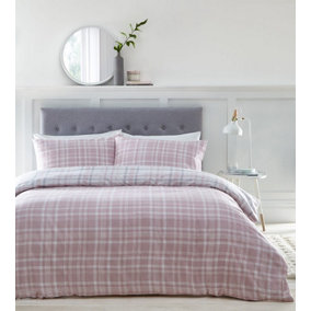 Tartan Pink 100% Brushed Cotton Double Duvet Cover and Pillowcases Set