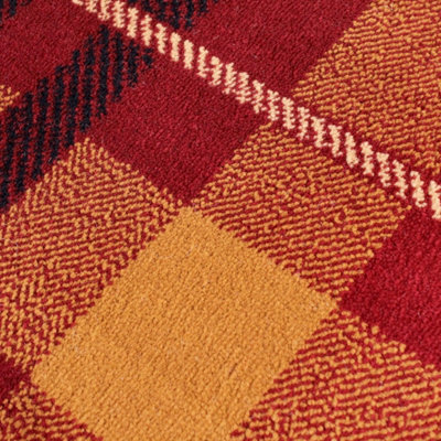 Tartan Red Chequered Tartan Easy to Clean Rug For Dining Room-200cm X 290cm