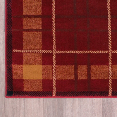 Tartan Red Chequered Tartan Easy to Clean Rug For Dining Room-200cm X 290cm