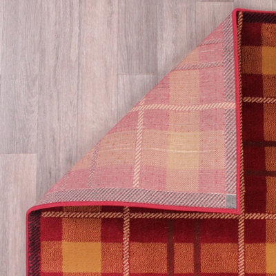 Tartan Red Chequered Tartan Easy to Clean Rug For Dining Room-200cm X 290cm