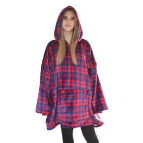 Tartan Red Sherpa Hoodie Hooded Blanket Cosy Throw