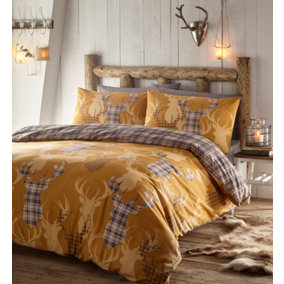 Tartan Stag Mustard King Duvet Cover and Pillowcases