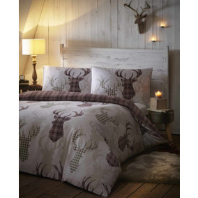 Tartan Stag Natural King Duvet Cover and Pillowcases