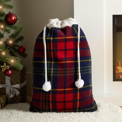 Tartan Storage Bag Christmas Stocking Present Xmas Gift Drawstring Santa Sack