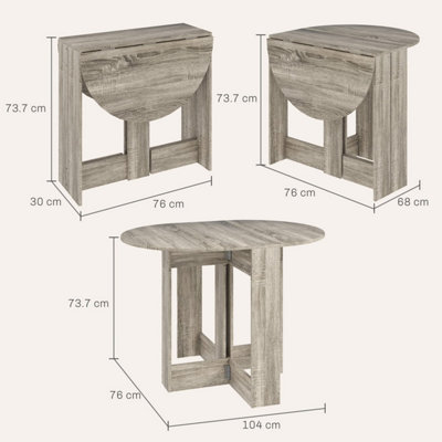 Tase Grey Folding Drop-Leaf Dining Table - Compact 3-Position Top