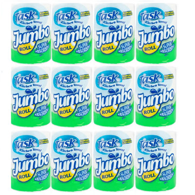Task Kitchen Paper Towel Super Absorbent Jumbo Rolls Longer Lasting x12 ...