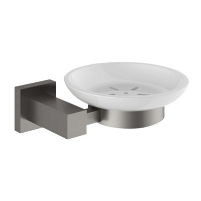 Tate Wall Mounted Bathroom Soap Holder Gun Grey & Ceramic Dish