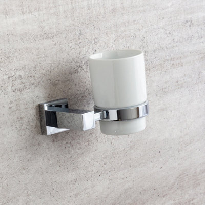 Tate Wall Mounted Chrome Toothbrush Holder with Ceramic Tumbler