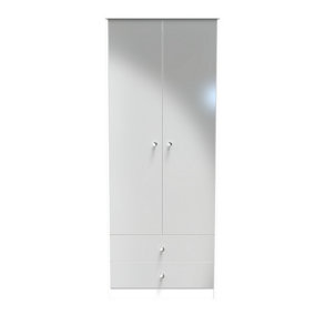 Taunton 2 Door 2 Drawer Wardrobe in Uniform Grey Gloss & White (Ready Assembled)