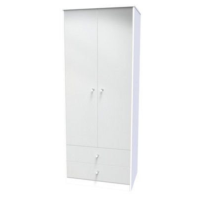 Taunton 2 Door 2 Drawer Wardrobe in Uniform Grey Gloss & White (Ready Assembled)