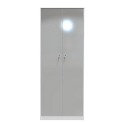 Taunton 2 Door Wardrobe in Uniform Grey Gloss & White (Ready Assembled)