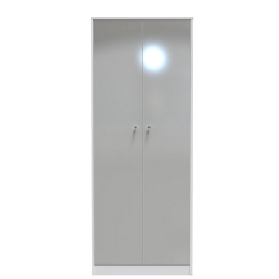 Taunton 2 Door Wardrobe in Uniform Grey Gloss & White (Ready Assembled