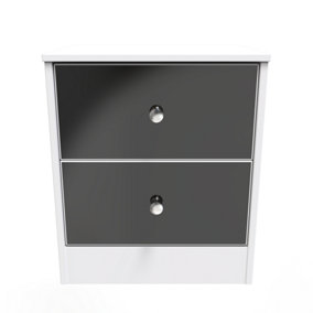 Taunton 2 Drawer Bedside Cabinet in Black Gloss & White (Ready Assembled)