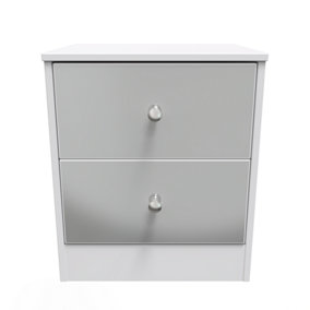 Taunton 2 Drawer Bedside Cabinet in Uniform Grey Gloss & White (Ready Assembled)