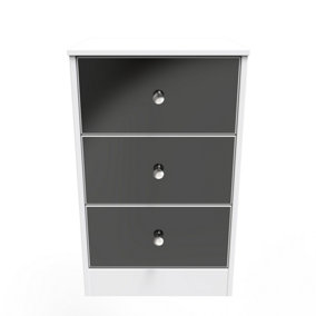 Taunton 3 Drawer Bedside Cabinet in Black Gloss & White (Ready Assembled)