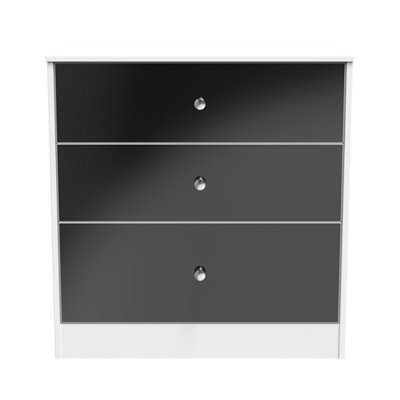 Taunton 3 Drawer Deep Chest in Black Gloss & White (Ready Assembled)