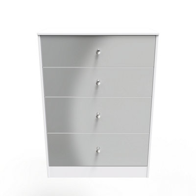 Taunton 4 Drawer Deep Chest in Uniform Grey Gloss & White (Ready Assembled)