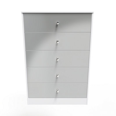 Taunton 5 Drawer Chest in Uniform Grey Gloss & White (Ready Assembled)