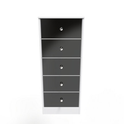 Taunton 5 Drawer Tallboy in Black Gloss & White (Ready Assembled)