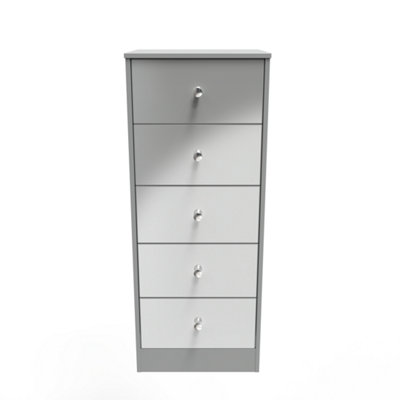 Taunton 5 Drawer Tallboy in Uniform Grey Gloss & Dusk Grey (Ready Assembled)