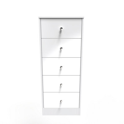 Taunton 5 Drawer Tallboy in White Gloss (Ready Assembled)