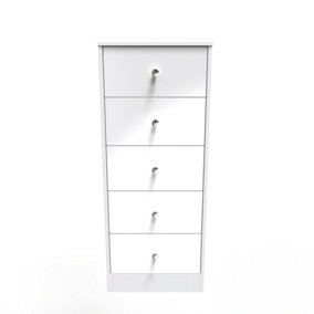 Taunton 5 Drawer Tallboy in White Gloss (Ready Assembled)