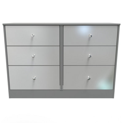 Taunton 6 Drawer Wide Chest in Uniform Grey Gloss Dusk Grey Ready Assembled