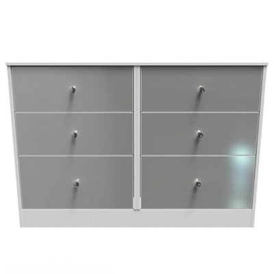 Taunton 6 Drawer Wide Chest in Uniform Grey Gloss White Ready Assembled