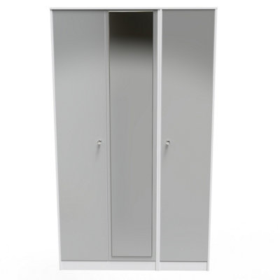 Taunton Triple Mirror Wardrobe in Uniform Grey Gloss & White (Ready