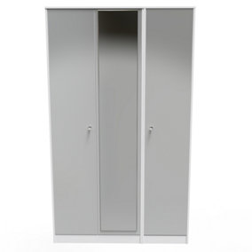 Taunton Triple Mirror Wardrobe in Uniform Grey Gloss & White (Ready Assembled)