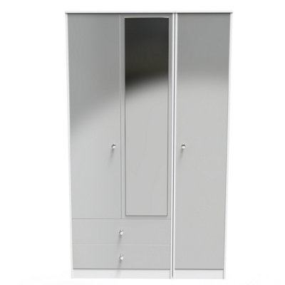 Taunton Triple Mirror Wardrobe with 2 Drawers in White Gloss (Ready