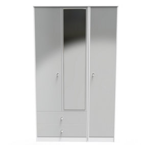 Taunton Triple Mirror Wardrobe with 2 Drawers in White Gloss (Ready Assembled)