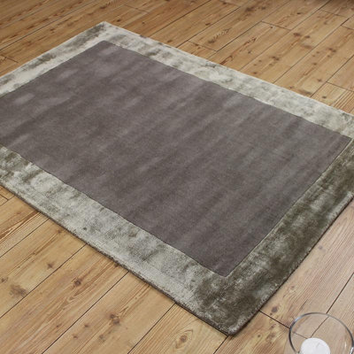 Taupe Bordered Handmade Modern Wool Easy to Clean Rug For Dining Room Bedroom And Living Room-80cm X 150cm