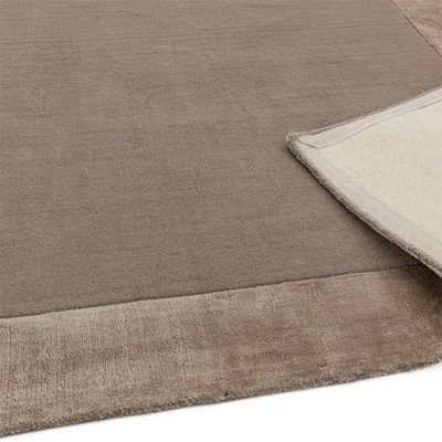 Taupe Bordered Handmade Modern Wool Easy to Clean Rug For Dining Room Bedroom And Living Room-80cm X 150cm