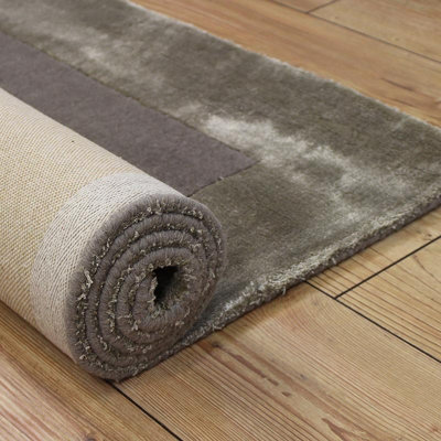 Taupe Bordered Handmade Modern Wool Easy to Clean Rug For Dining Room Bedroom And Living Room-80cm X 150cm