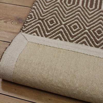 Taupe Geometric Modern Handmade Wool Easy to Clean Rug for Living Room and Bedroom-100cm X 150cm