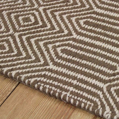 Taupe Geometric Modern Handmade Wool Easy to Clean Rug for Living Room and Bedroom-100cm X 150cm