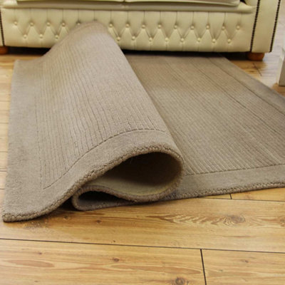 Taupe Simple and Stylish Wool Plain Modern Handmade Easy to Clean Rug for Living Room and Bedroom-60cm X 120cm
