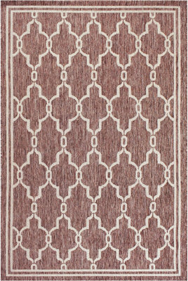 Taupe Spanish Tile Garden Patio Rug - Weatherproof, Mould & Mildew Resistant Indoor Outdoor Mat - Rectangular 60 x 120cm