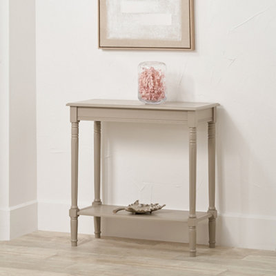 Taupe Wood Half Moon Console Table with Bottom Storage Shelf