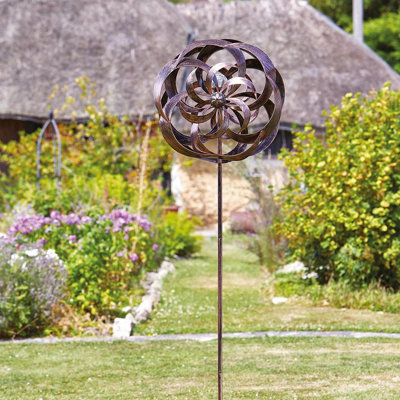 Taurus Garden Wind Spinner with Solar Powered Crackle Globe - Outdoor Decoration with Multicoloured LED Light - H213 x 58cm