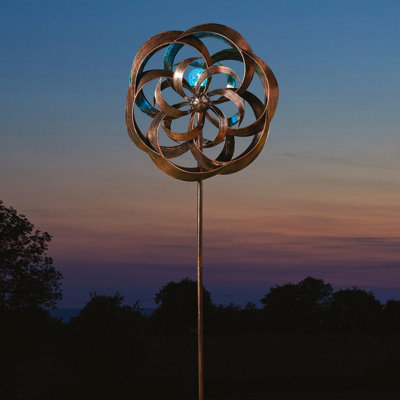 Taurus Garden Wind Spinner with Solar Powered Crackle Globe - Outdoor Decoration with Multicoloured LED Light - H213 x 58cm