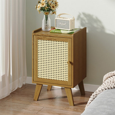 Tawny and Cream Nightstand Bedside Table with One Door, 32cm W x 30cm D x 51cm H