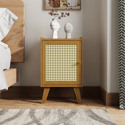 Tawny and Cream Nightstand Bedside Table with One Door, 32cm W x 30cm D x 51cm H
