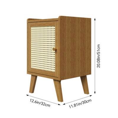 Tawny and Cream Nightstand Bedside Table with One Door, 32cm W x 30cm D x 51cm H