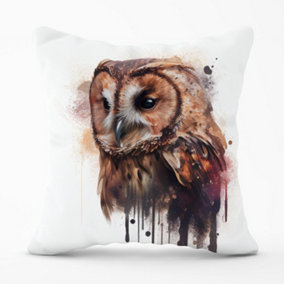 Tawny Owl Face Splashart Light Background Outdoor Cushion 45cm x 45cm
