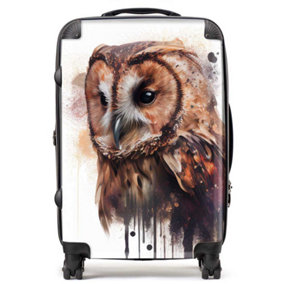 Tawny Owl Face Splashart Light Background Suitcase - Medium