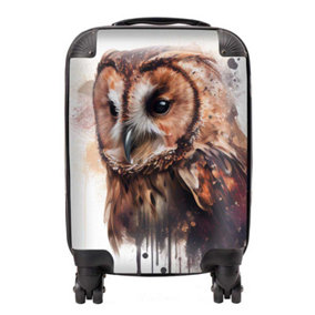 Tawny Owl Face Splashart Light Background Suitcase - Small